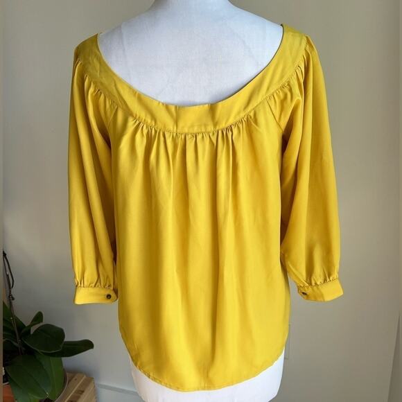 ANTHROPOLOGIE MAEVE MUSTARD YELLOW OFF THE SHOULDER BLOUSE SIXE XS - Picture 4 of 7